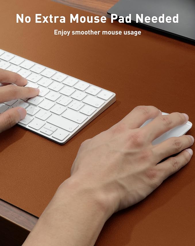 Aothia Faux Leather Desk Mat - Large Mouse Pad, Non-Slip PU Leather Blotter, Waterproof Writing Surface for Office and Home (Brown, 63" x 17")