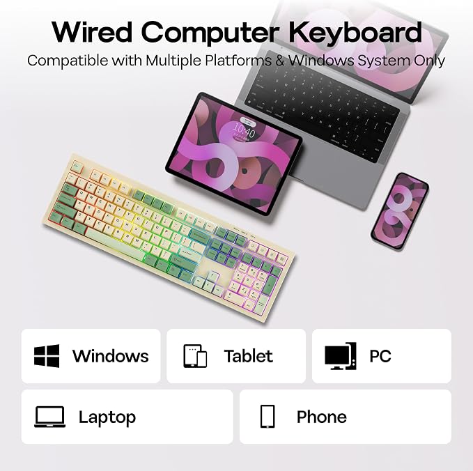 MechLands Aula S102 Membrane Gaming Keyboard w/Number Pad, 100% Full Size | Silent Keyboard for Office/PC Game, USB-C Wired, RGB Backlit, Creamy Silicone Structure, Ergonomic Stands (Yellow)