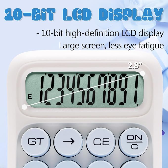 Mechanical Switch Calculator, 10-Digit LCD, Blue, Big Buttons | Large Display with a Cute and Aesthetic Design for Office, School, Home, and Study