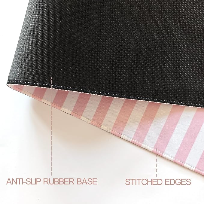 Light Pink Striped Desk Mat Cute Pastel XXL Large Gaming Mouse Pad Desk Pad Kawaii Cozy Aesthetic Keyboard Laptop Computer Mat Home Office Decor for Women