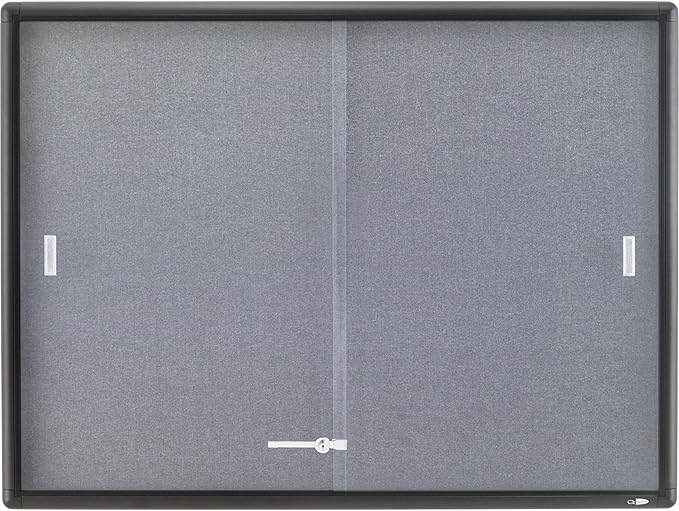 Quartet Bulletin Board, 4' x 3' Enclosed Fabric Notice Board, Lockable Sliding Doors, Graphite Frame (2364S)