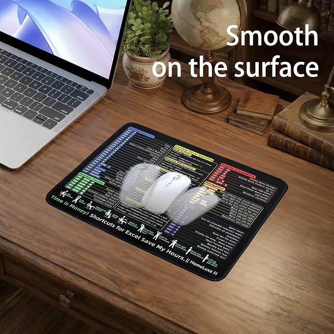 Excel Cheat Sheet Desk Pad-Mouse pad(11.8in *9.8in *0.12 in) | Waterproof Mouse Pad, Microsoft Excel Shortcuts, Non-Slip Stitched Edge, Portable Computer Mousepad