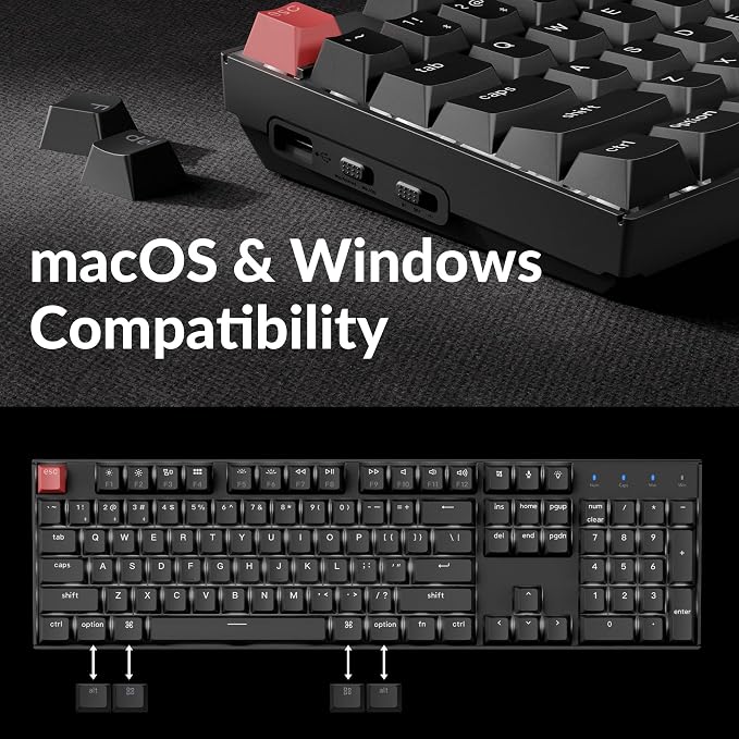 Keychron K10 Version 2 Full Size 104 Keys Bluetooth Wireless Mechanical Gaming Keyboard for Mac Windows Super Red Switch White LED Backlight/USB C Wired Computer Keyboard