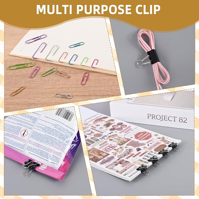 Colored Paper Clips and Black Binder Clips for Office Home School Supplies | 405PCS,Assorted Sizes,Keeps Organized