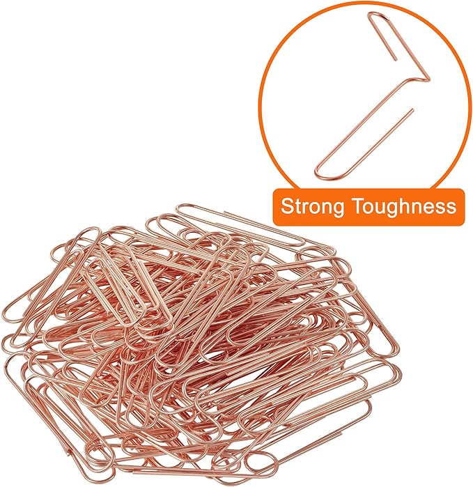 NEEWAY Rose Gold Paper Clips, 200 Count Large Size, 2 Inch Jumbo Paperclips, School and Office Supplies
