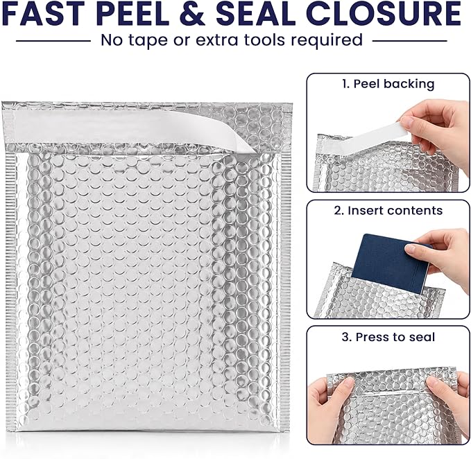 Waterproof Insulated Foil Thermal Bubble Mailers 8x11, 200-Pack | For cosmetics, supplements & small perishables. Foil lining keeps items hot or cold.