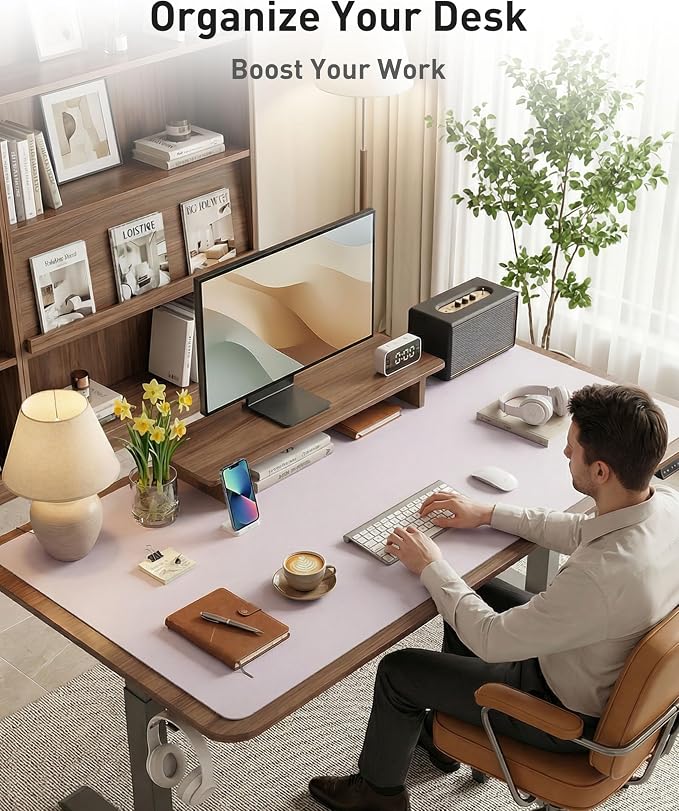 Aothia Faux Leather Desk Mat - Large Mouse Pad, Non-Slip PU Leather Blotter, Waterproof Writing Surface for Office and Home (Soft Lavender, 40" x 24")