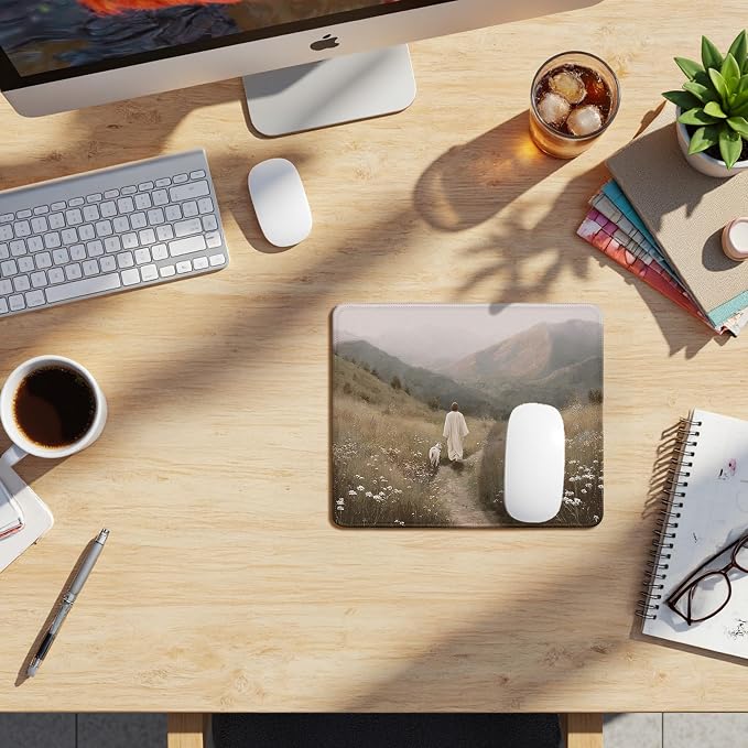 Vintage Christian Jesus with Lamb Mouse Pad, Christian Jesus Gifts Mouse Pads Mousepad for Desk Office Computers Laptop, Religious Office Supplies Desk Accessories, 9.5x7.9 Inch