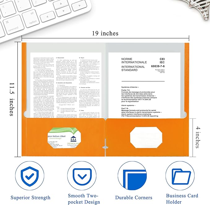 Zzrywuty File Folders with Pockets Letter Size,50-Pack Paper Folders with Card Slot,Orange Two Pocket Folders for School Students,Businessmen,Home and Office Workers