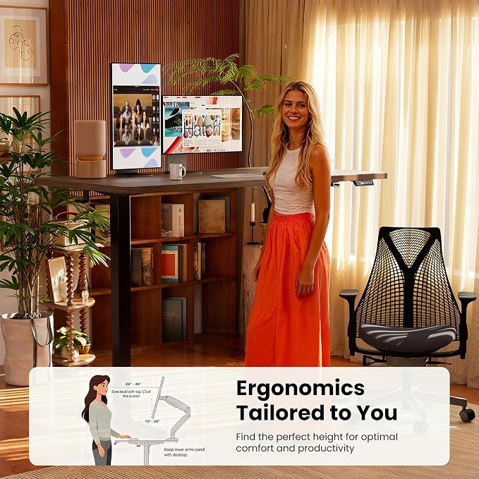 ErGear Height Adjustable Electric Standing Desk, 63 x 28 Inches Sit Stand up Desk, Memory Computer Home Office Desk, Dark Walnut