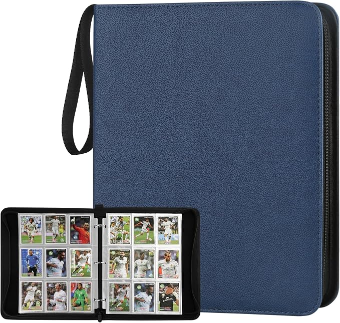 GERMUN 3 Ring 9 Pocket Zipper Card Binder, 720 Double Sided Standard PU Trading Card Album Folder for TCG & Sports Cards, Not Fit Top Loaders (dark blue)