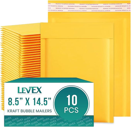 Levex - #3 8.5" x 14.5" [10 Pack) Kraft Bubble Mailers, Padded Envelope Mailers, Packing Envelope & Mailing Bags for Shipping