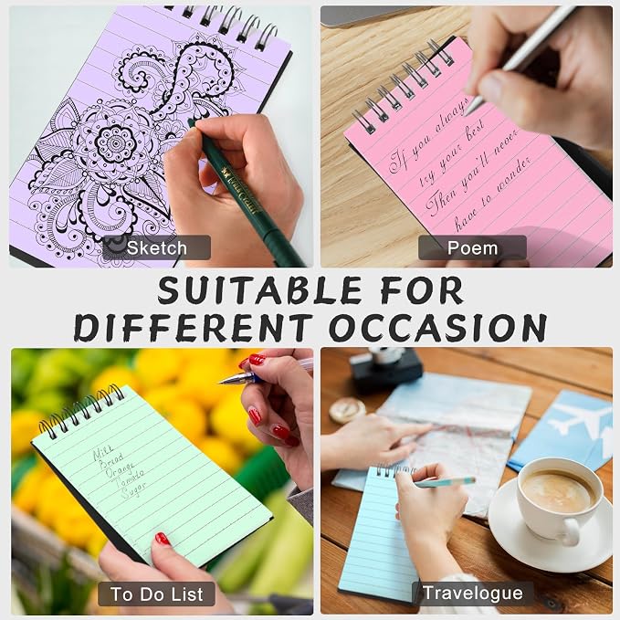 Tenceur 30 Pcs Pocket Notebook Small 3x5 Inch Black Cover 5 Color Pages Top Spiral Notepads Bound Notebook with Lined 120 Pages Mini Memo Pads for Office College Nurse Essentials Back to School Gift