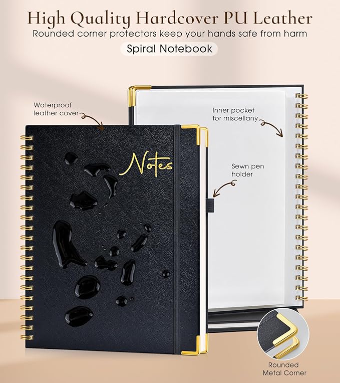Blank Spiral Notebook Journal 8.5” x 11”, A4 Large Hardcover Sketch Book for Women Men, 100 GSM Blank Paper Drawing Notebook, Spiral Bound Sketchbook for Sketching School Work Note Taking, Black