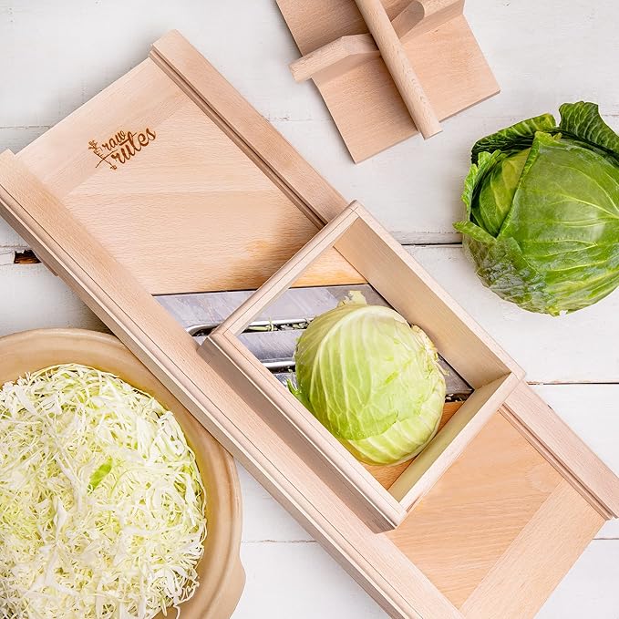 -Traditional Wooden Cabbage Shredder Slicer with Hand Guard for Finely Cut Sauerkraut and Coleslaw - Heirloom Quality - Made in Europe!