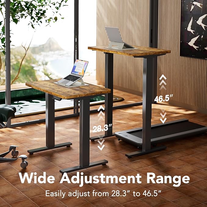 HUANUO 55x28 Inch Electric Standing Desk, Height Adjustable, Rustic Brown | 176 Lbs Capacity, Smooth Home Office Desk, 4 Memory Presets & Headphone Hooks, 28.3–46.5 Inch Height Range, Easy to assemble