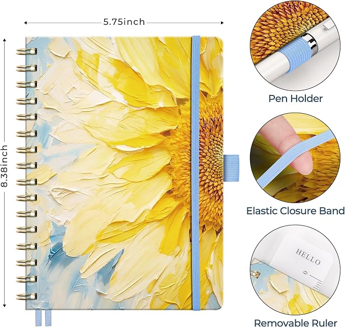AHGXG Spiral Journal Notebook, 160 Lined Pages, A5 Size (5.7'' x 8.3'') | for Women, Journaling, Writing, Work & Office, Hardcover, 100 GSM Thick Paper (Vibrant Sunflower)