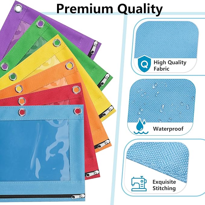 Forvencer 20 Pack Pocket for 3 Ring Binder, Large Pencil Case Pouch | 3 Reinforced Grommets, Pen Bag, Clear Window Pencil Case, Binder Accessories