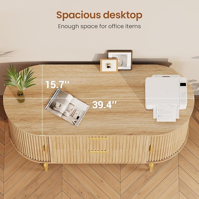SEDETA Fluted 2 Drawer File Cabinet with 2 Sliding Door for Home Office | 39.4" Filing Cabinet for Home Office,fit Legal/Letter/A4 Siz,Modern File Cabinet with 2 Drawers,Printer Stand,Natural