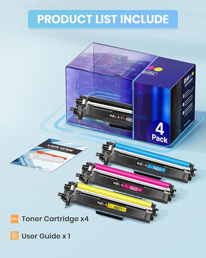 E-Z Ink TN227 Compatible Toner Cartridge Replacement for TN-227BK/C/M/Y High Yield Brother TN227 TN227BK TN223 to use with HL-L3270CDW HL-L3230CDW HL-L3210CW HL-L3290CDW MFC-L3710CDW (4 Pack)