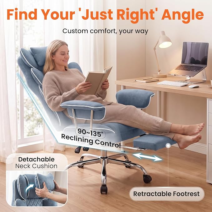 NEO CHAIR Big & Tall Leather Office Chair, High Back, Lumbar Support, Blue | Gaming Chair for Adults and Computer Use, Reclining Office Chair with Foot Rest, Massage, Comfy Design and Heavy Duty Support