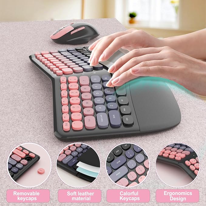 Ergonomic Wireless Keyboard Mouse, Mechanical Gaming Set with Wrist Rest | Compatible With All windows and Type C Computer,With OTG & Long Clean Bruch,Ideal for PC, Home, Office and College