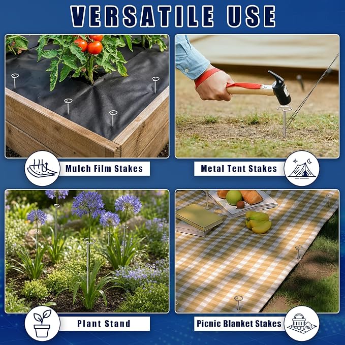 151 Pcs Landscape Fabric Stakes,3 Types Galvanized Ground Staples | U/G Shaped Garden Stakes,4/6 In Gauge Garden Stakes Heavy Duty for Plant Cover, Turf, Fence, Grass Decoration, Netting