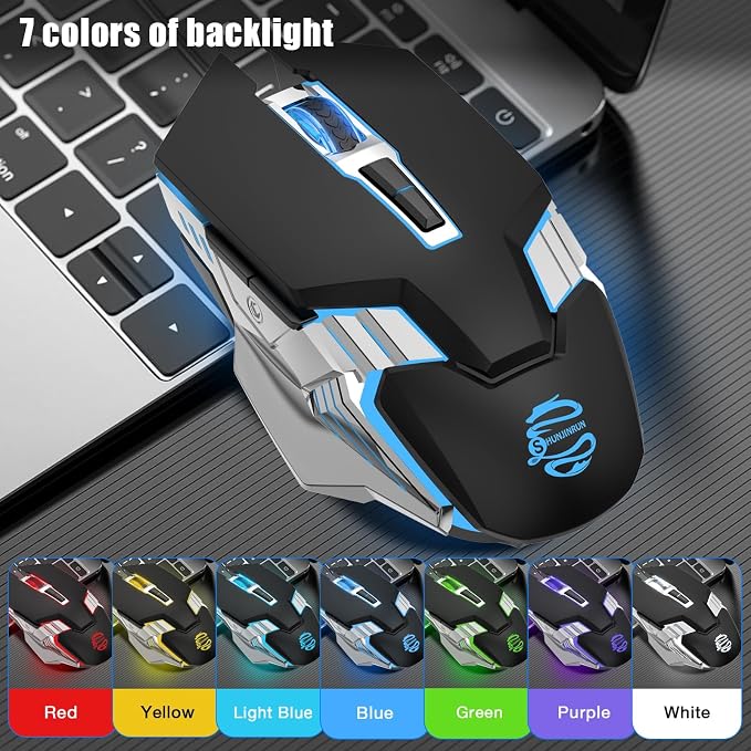 3-Mode RGB Silent Rechargeable Wireless Gaming Mouse Black | BT5.0/BT3.0+2.4G connection, RGB backlight & quiet click, for gaming office, compatible with Laptop, PC, Mac, iPad & Tablet