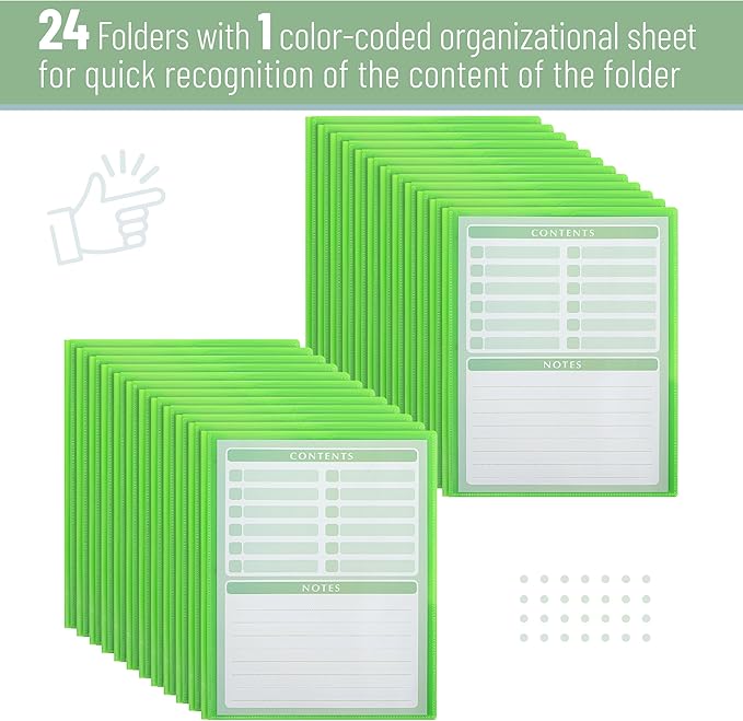 Mr. Pen- Plastic Folders with Pockets and Prongs, 24 Pack, Letter Size, Green, Flexible Plastic Folders with Prongs, Clear Front Pocket and Card Slot