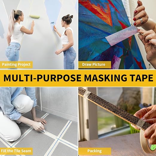 NIUBIER Masking Tape, 0.75 inch Wide Painters Tape, 4 Pack Strong Adhesive Labeling Tape, Beige White, 55 Yards per Roll (220 Total Yards) for Home, Office, Labeling, School, DIY, and Crafts