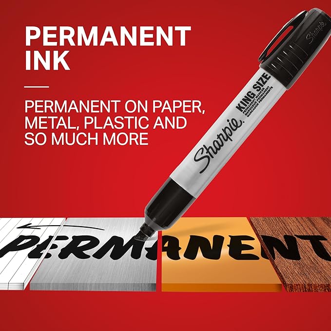 Sharpie King Size Permanent Markers, Chisel Tip, Black, 12 Count - Thick Poster Markers, Heavy Duty For Work & Industrial Use, High Capacity Ink Supply, For Paper, Metal, Plastic, And More