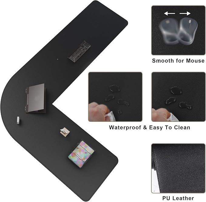 Mydours 61" x 85" x 24" L Shaped Desk Pad Extra Large Dual-Sided (Black) | PU Leather Corner Desks Mat With Stitched Edges XL Keyboard Matt Waterproof Protector for Home Office Computer Gaming