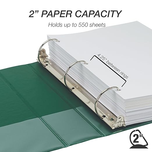 Samsill Durable 2 Inch Binder, D Ring Binder, Customizable Clear View Cover, Forest Green, Holds 475 Pages