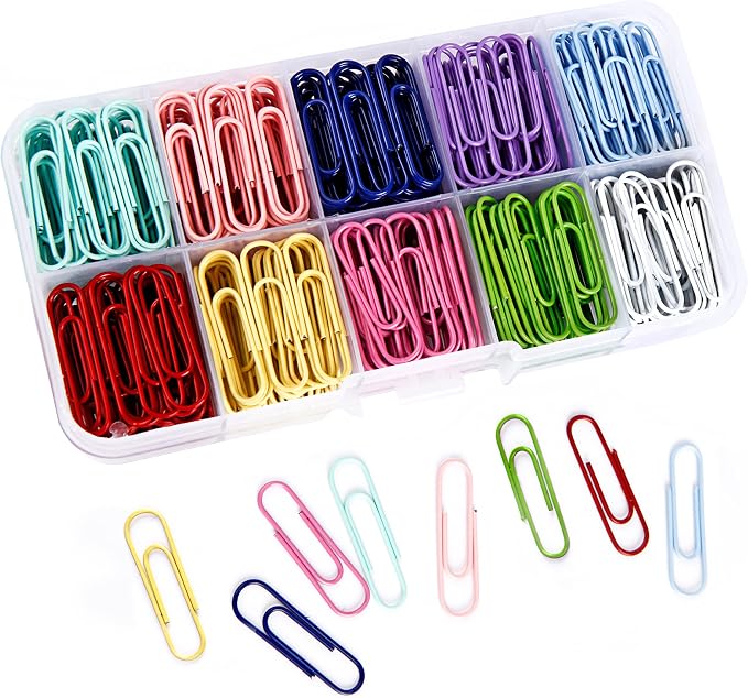 450PCS Paper Clips,10 Assorted Medium 28mm Environmental Technology PaperClips, PVC Free Colored, Paperclip Assorted Colors,Colorful Small Paperclips for Paperwork.