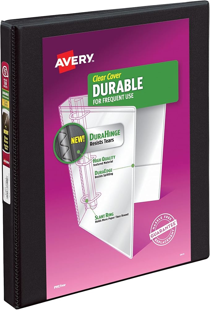 Avery Durable View 3 Ring Binder, 1/2 Inch Slant Rings, 12 Black Binders (17001)