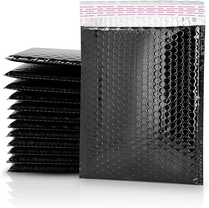 GGR Supplies Metallic Bubble Padded Envelope Mailers, 7.5 X 11 Inches, Waterproof Ultra Resistant Ideal For Packing, Shipping, and Storing. Pack of 25 (Black)