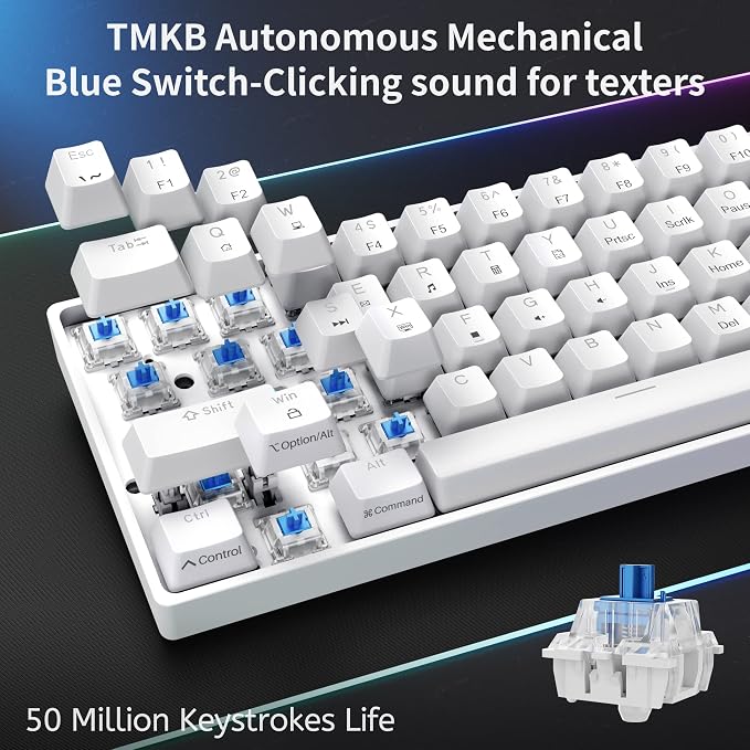 DIERYA 60% Mechanical Keyboard, DK61se Wired Gaming Keyboard with Blue Switches, LED Backlit Ultra-Compact 61 Keys Mini Office Keyboard for Windows Laptop PC Gamer Typist（White）