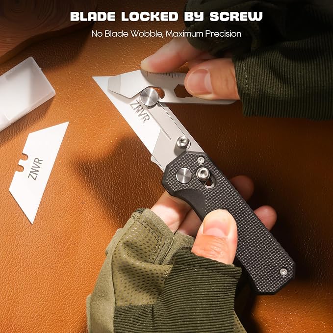 Premium Folding Utility Knife with 5 Extra Ceramic Blades, Box Cutter, Heavy duty & Lightweight Design, G10 Handle, Pocket clip, safety Lock, EDC Pocket Knife for home, Office, Factory, Camping