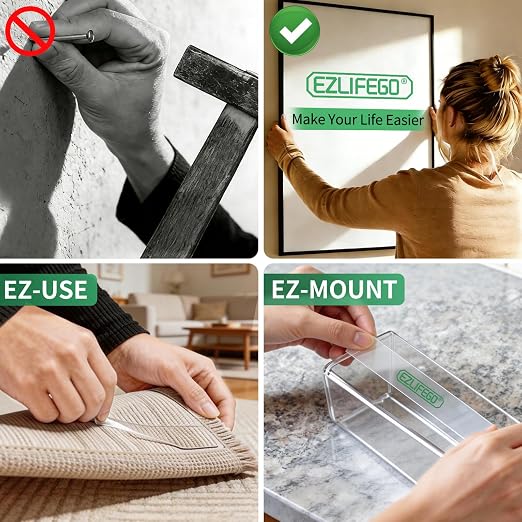 EZlifego Heavy Duty Invisible Bond Nano Double Sided Mounting Tape, 9.85FT | Nano-Tech, Holds up to 72 lbs, All-Purpose, Instant Hold, Industrial-Strength Adhesive, Indoor & Outdoor Decor,Back to School