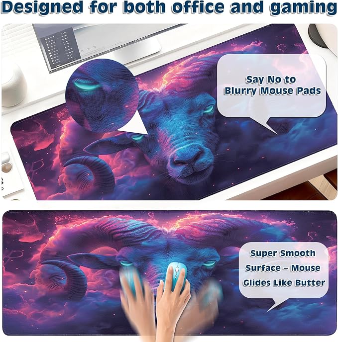 Gaming Desk Mat with Silky Smooth Surface & Exquisite Patterns,31.5x11.8 Inches Large-Sized Mouse Pad, Perfect for Extended Gaming,Work,and Home Office Decor (Taurus 1)