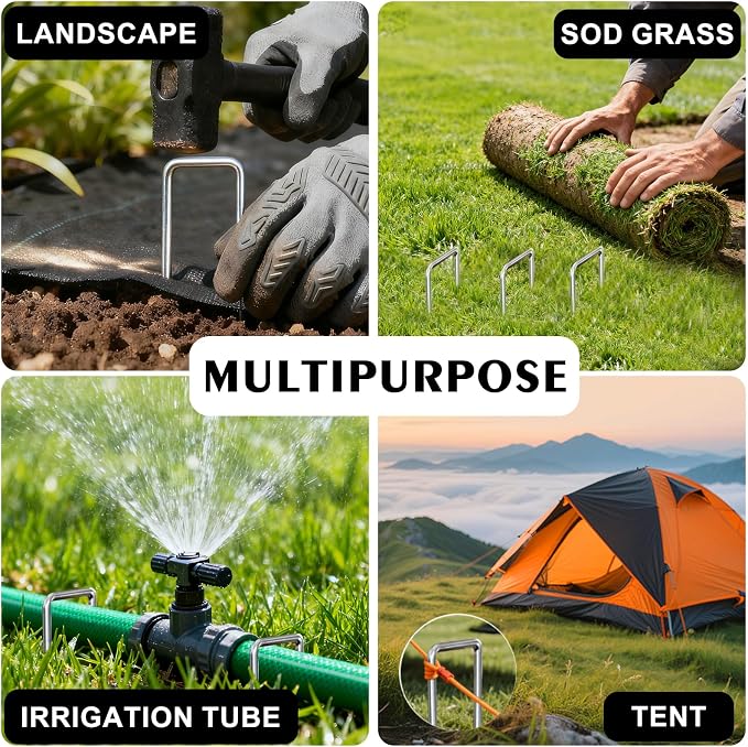 Landscape Staples 50 Pack 8 Inch Heavy-Duty Galvanized Garden Stake | Rust-Resistant, Reusable, Bend-Resistant, Strong Holding Power, for Artificial Turf, Erosion Control Blankets and Fencing