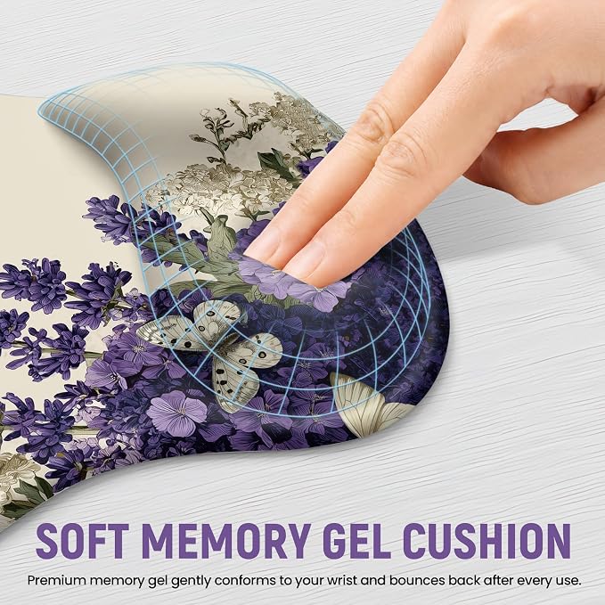 Ergonomic Mouse Pad with Wrist Rest, Gel Wrist Support, Lilac | 10.2 x 7.6 in Mouse Pad with Smooth Fabric Surface and Non-Slip Rubber Base for Office, Home, Study, and Gaming