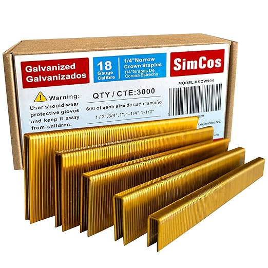 18 Gauge 1/4" Narrow Crown Staples (1-1/2",1-1/4" 1", 3/4", 1/2"), Galvanized Assorted Sizes for 18 GA Pneumatic or Electric Stapler or Staple Gun,Project Pack (Assembly 3000)