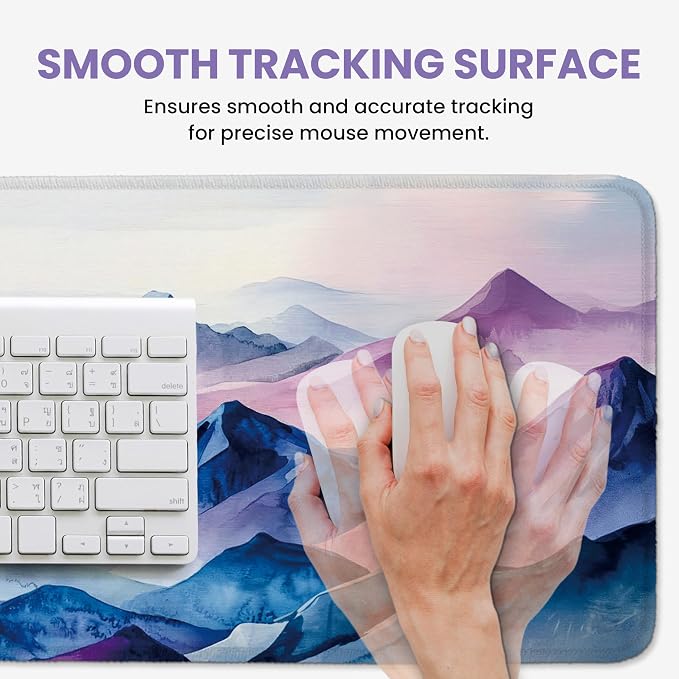 Aesthetic Desk Mat, Cute Distant Peaks Desk Pad Protector for Work & Decor, 35.4" x 15.7", Pretty Non-Slip Extended Mouse Pad for Office or Home