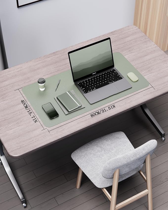 YSAGi Double-Sided Desk Pad, 31.5"x15.7"Leather Desk Mat, Eco Cork Desk Pad Protector,Large Mouse Pad,Waterproof Desk Blotter for Office/Home(Grayish Green)