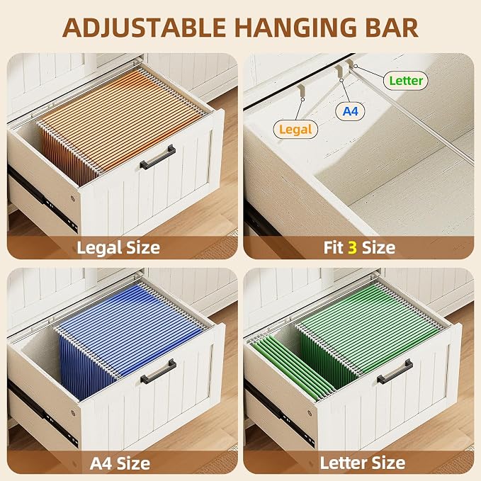 Farmhouse File Cabinet for Home Office, White Printer Stand | Office Credenza Storage Cabinet,Sliding Barn Doors & 2 Large File Drawers for Legal/A4/Letter Size, Home Office, Living Room