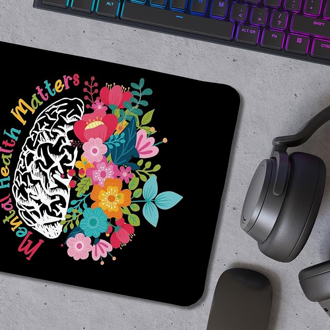 Mental Health Matters Mouse Pad, Inspirational Mouse Pad, Floral Mouse Pads for Wireless Mouse Computers Laptop Desk Accessories, Mental Health Gifts, 9.5x7.9 Inch