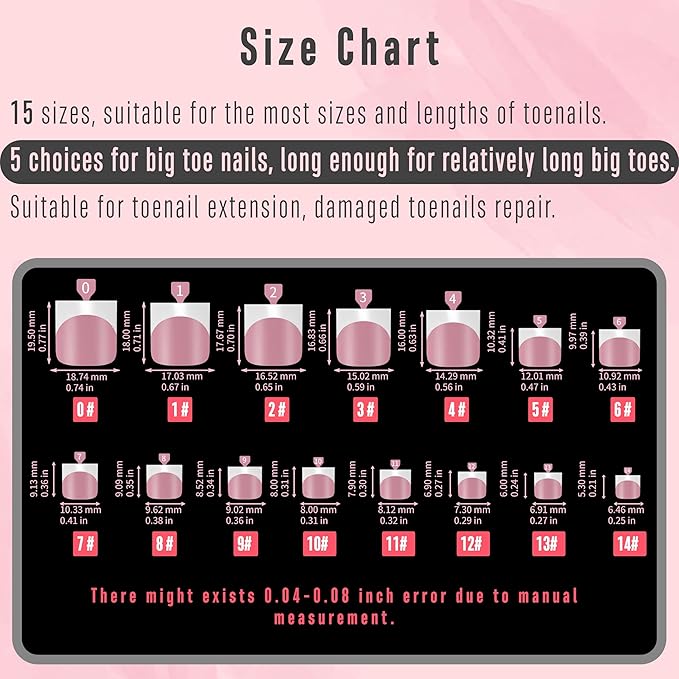 NOVO OVO Press on Toenails, Toe Nail Press ons for Women, White French Tip Sharp Square Pre-Designed Soft Gel Thick False Toenail Extension, BERRY PINK Full Cover Acrylic for DIY x 15 Sizes 150 pcs