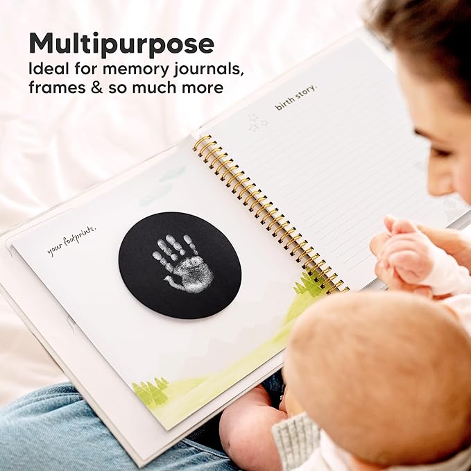 2-Pack Round Inkless Baby Hand and Footprint Kit - Mess Free Ink Pad for Newborn Keepsake, Dog Nose & Paw Print Kit, Clean Touch Ink Pad for Baby Hand & Footprints, Ideal New Mom Gifts (Silver)