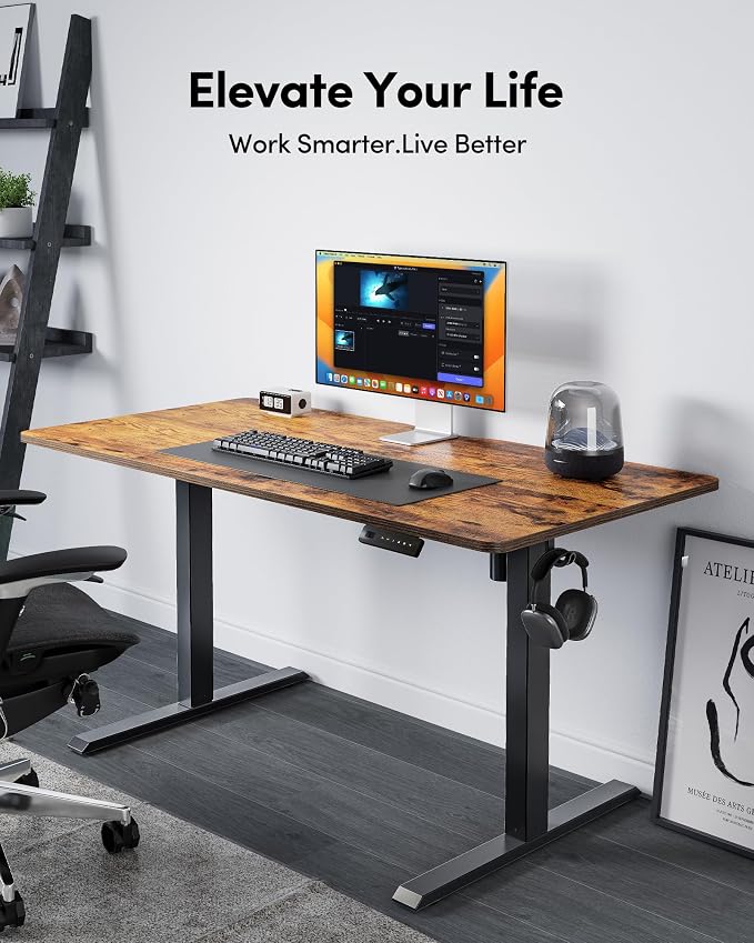 FEZIBO Standing Desk 48 × 24 Inch Electric Height Adjustable, Rustic Brown | Sit and Stand Up Adjustable Desk, Home Office Computer Desk with 3 Customizable Memory Presets